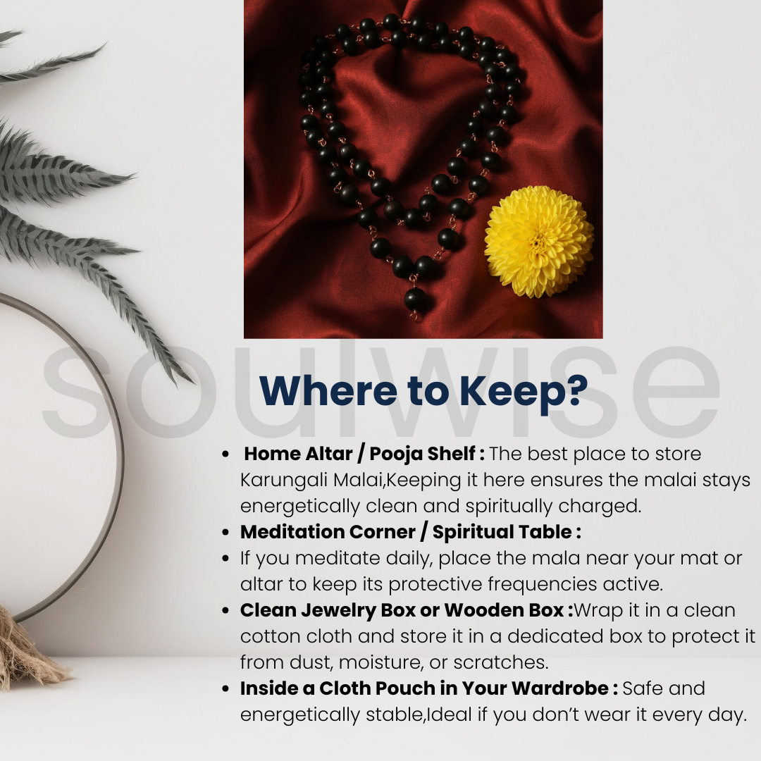 Soulwise Traditional Karungali Mala, Black Wooden Prayer Beads with Copper Chain Links, 54 Beads Meditation Rosary Necklace