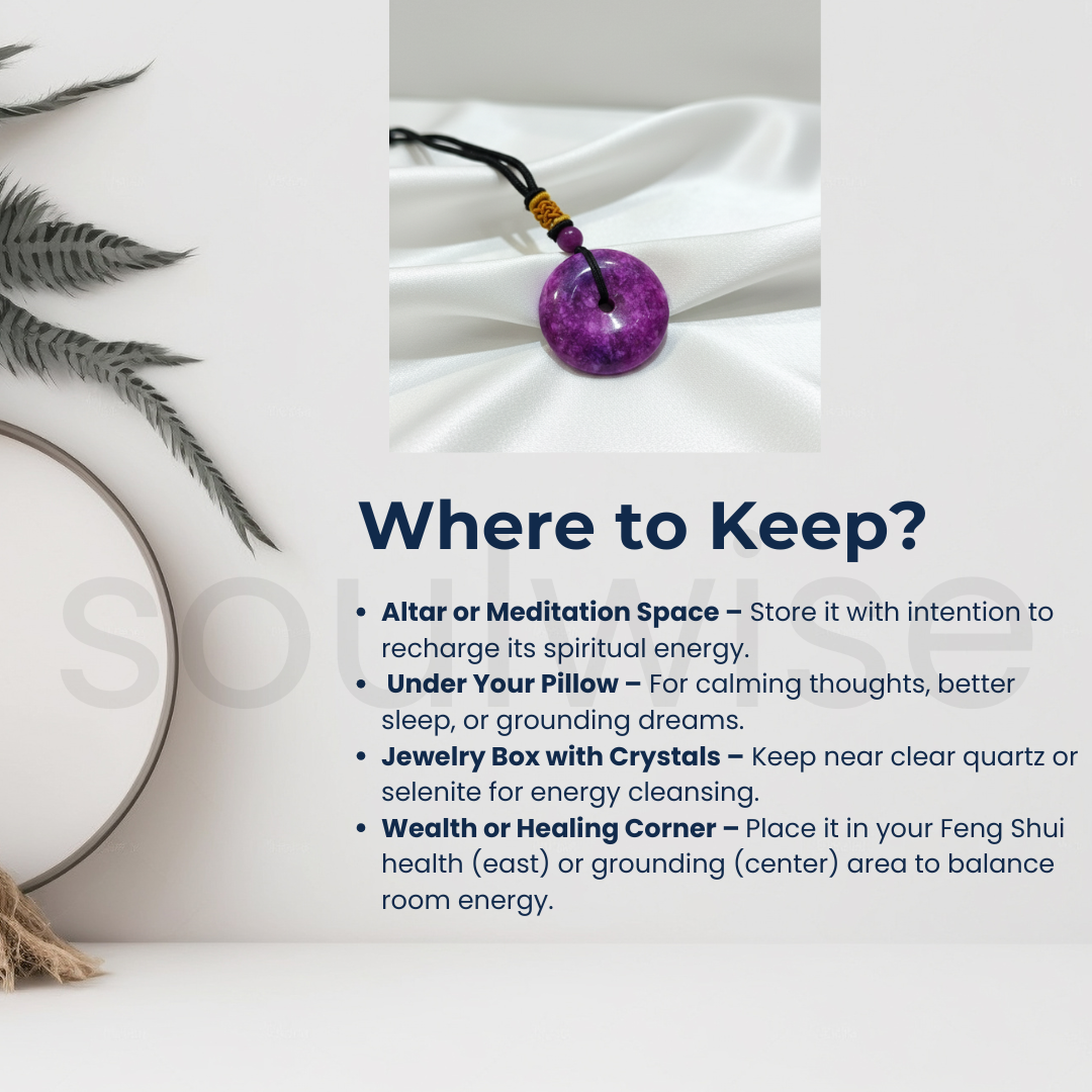 Natural Suji Light Donut Pendant with Black Cord, Handcrafted Crystal Jewellery