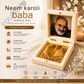 Neem Karoli Baba Golden Paduka Temple Box with Photo Frame – Divine Blessings & Spiritual Decor for Home, Office & Pooja Room (3x3 Inch)