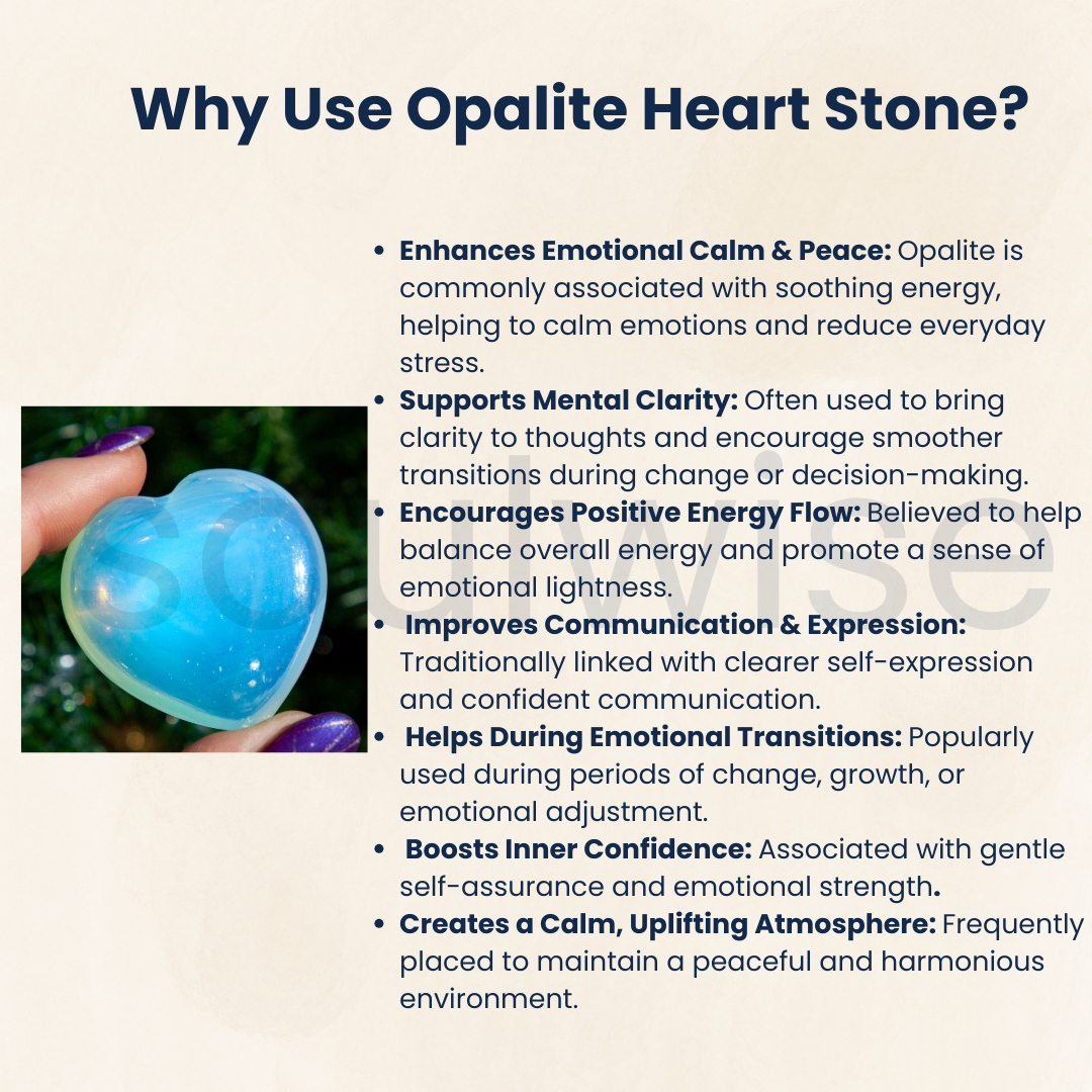 Opalite Heart Stone Polished Crystal for Meditation Calm Energy Emotional Balance Spiritual Home Décor Gift