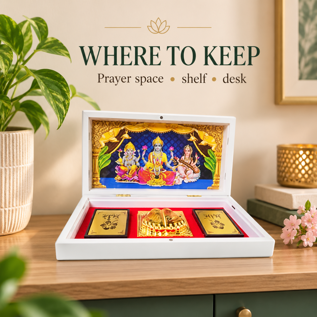 Laxmi Ganesh Saraswati Temple Box – Devotional Mandir Box for Home Puja, Diwali Worship & Spiritual Gifting