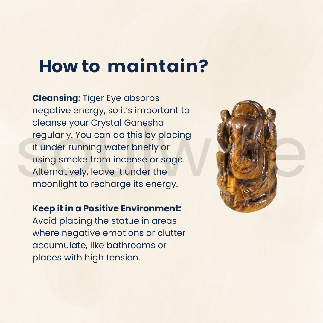 Tiger Eye Ganesha Idol – 5 cm | Hand-Carved Ganesh Statue in Natural Tiger Eye Crystal for Courage, Clarity & Protection