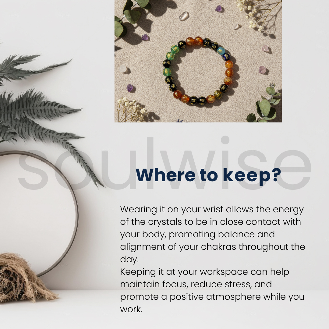 7 Chakra Crystal Bracelet, Om Mani Symbol, 8 mm Natural Gemstone Beads, Energy Healing, Meditation, Yoga Jewelry