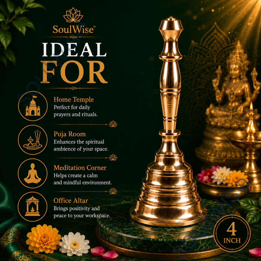 Brass Hand Bell (Ghanti) for Puja & Aarti | Traditional Temple Bell for Home Mandir, Meditation & Spiritual Rituals