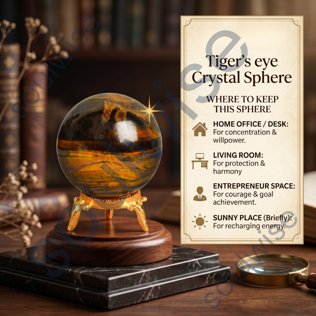Tiger Eye Crystal Sphere (60–65mm) – Natural Tiger’s Eye Healing Crystal Ball for Meditation, Reiki, Chakra Balancing & Home Décor