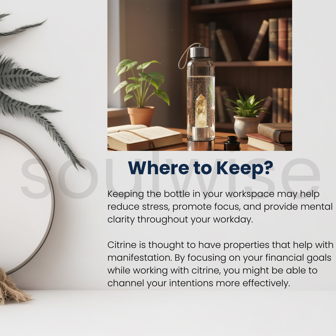 Citrine Crystal Elixir Water Bottle – 500 ml,Natural Healing Crystal-Infused Glass Bottle.