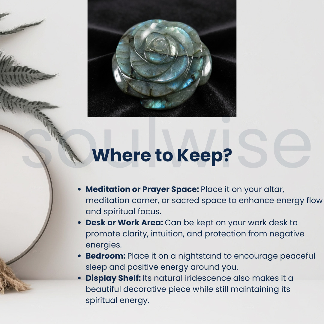 Labradorite Rose Flower – Natural Healing Crystal, Hand-Carved Gemstone for Spiritual Energy & Home Decor ( 50-100g)