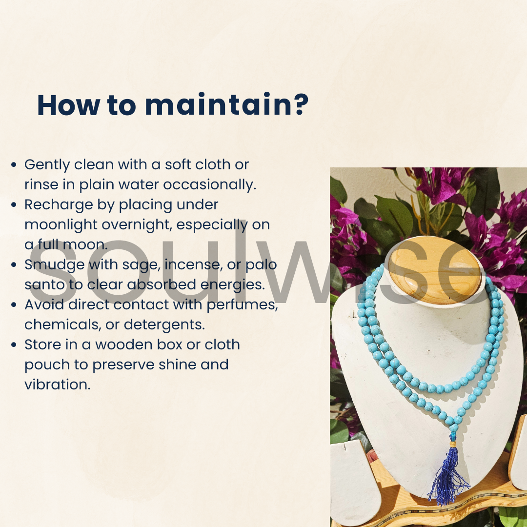 Soulwise Natural Turquoise Jaap Mala with 108+1 Beads (8mm) | Healing Prayer Beads for Meditation, Mantra Chanting, Spiritual Protection & Chakra Balance
