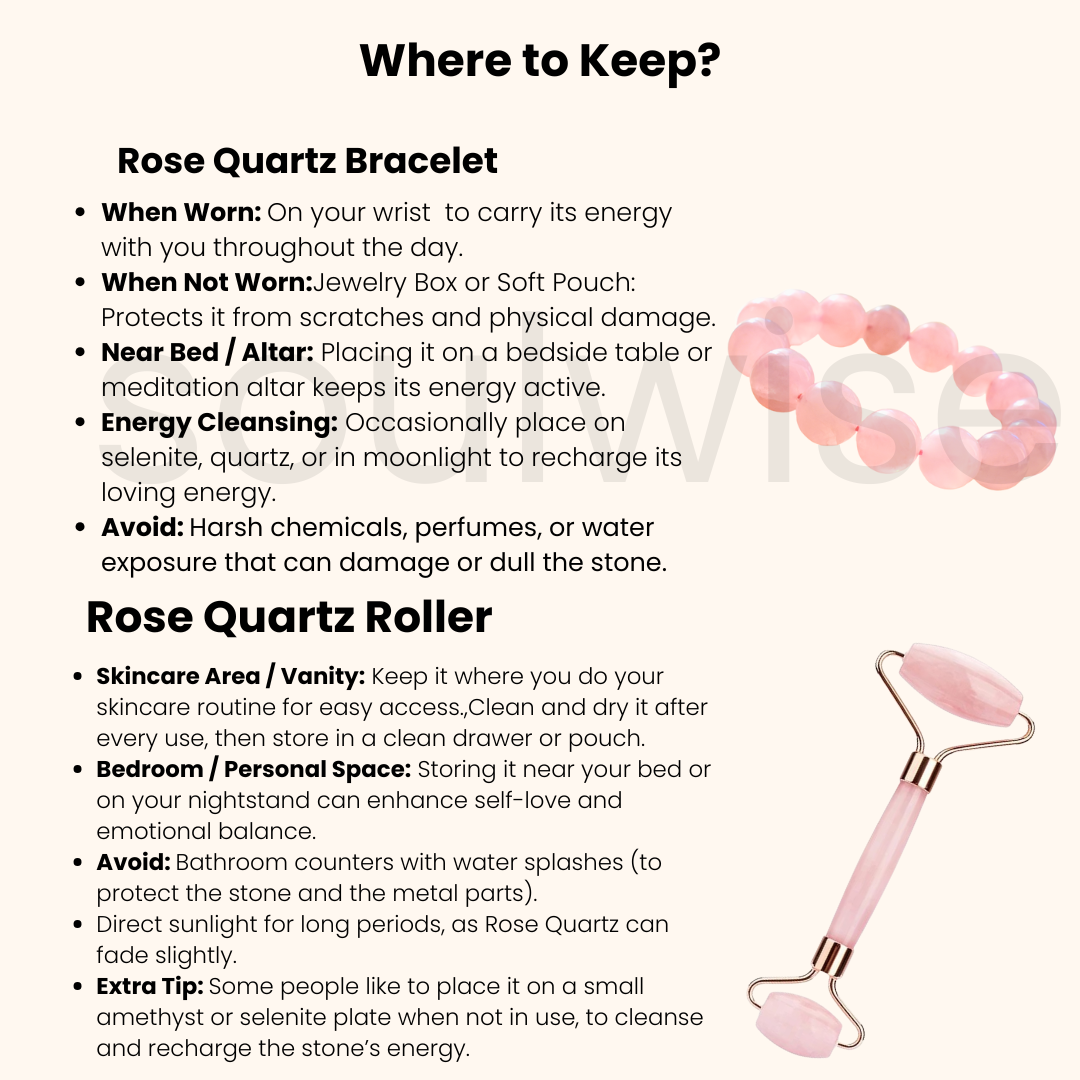 Soulwise Crystal Facial Massage Tools – Rose Quartz Bracelet & Rose Quartz Face Roller for Her | Ideal Gift for Birthday, Anniversary, Valentine's Day | Relaxation & Skincare Combo for Sister