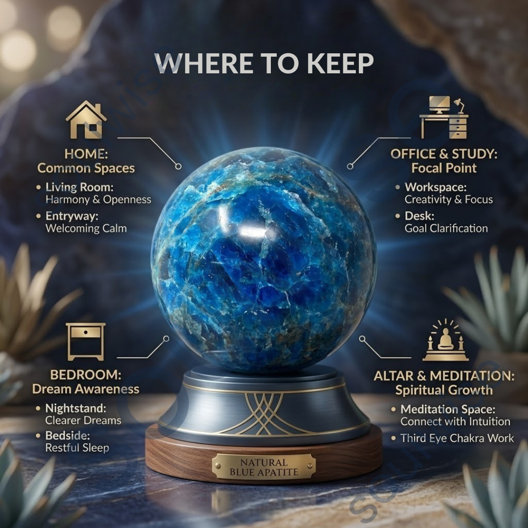 Blue Apatite Crystal Sphere (45–50mm) with Wooden Stand – Natural Healing Crystal Ball for Meditation, Reiki, Chakra Balancing & Home Décor