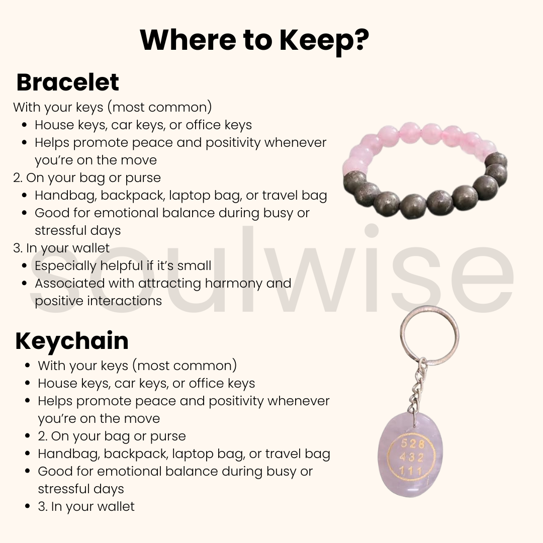 Soulwise Rose Quartz & Pyrite Healing Bracelet 10mm with Rose Quartz Angelic Keychain, Valentine's Gift Combo for Love, Positivity & Emotional Healing