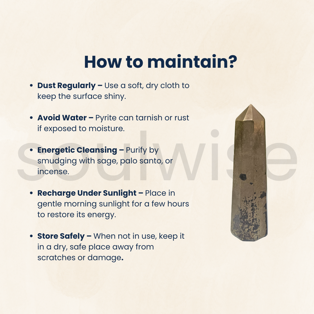 Soulwise Imported Natural Pyrite Crystal Tower Point – Golden Energy Stone for Focus, Motivation & Home Decor.
