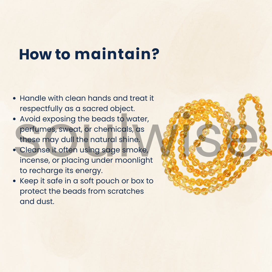 Soulwise Natural Citrine Jaap Mala 108+1 Beads (8mm) | Prayer Beads for Meditation, Mantra Chanting, Positivity, Wealth & Chakra Balancing