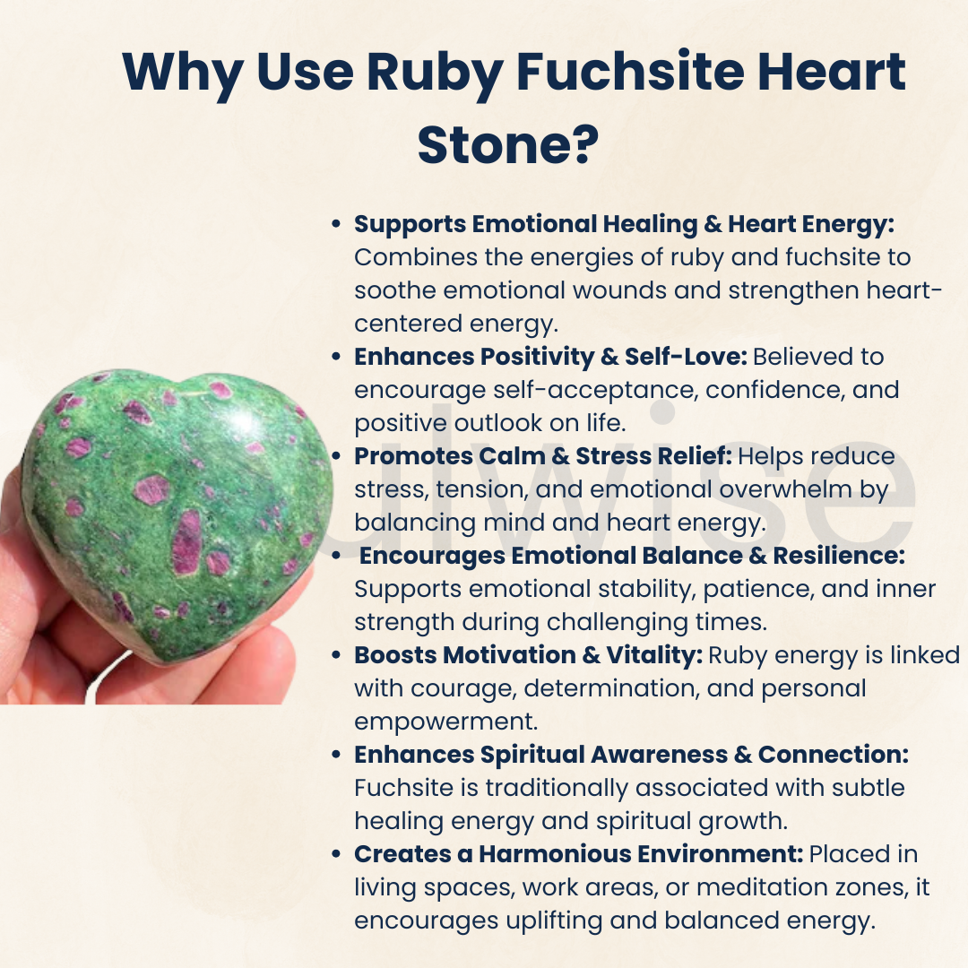 Ruby Fuchsite Healing Crystal Heart-Shape Decor for Love and Relationships, Balance, and Harmony, Valentine Gift Housewarming (Ruby Fuchsite)
