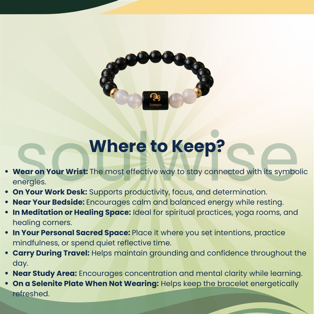 Scorpio (Vrishchik Rashi) Zodiac Bracelet – Natural Obsidian & Clear Quartz Crystal Bracelet for Protection, Strength & Clarity