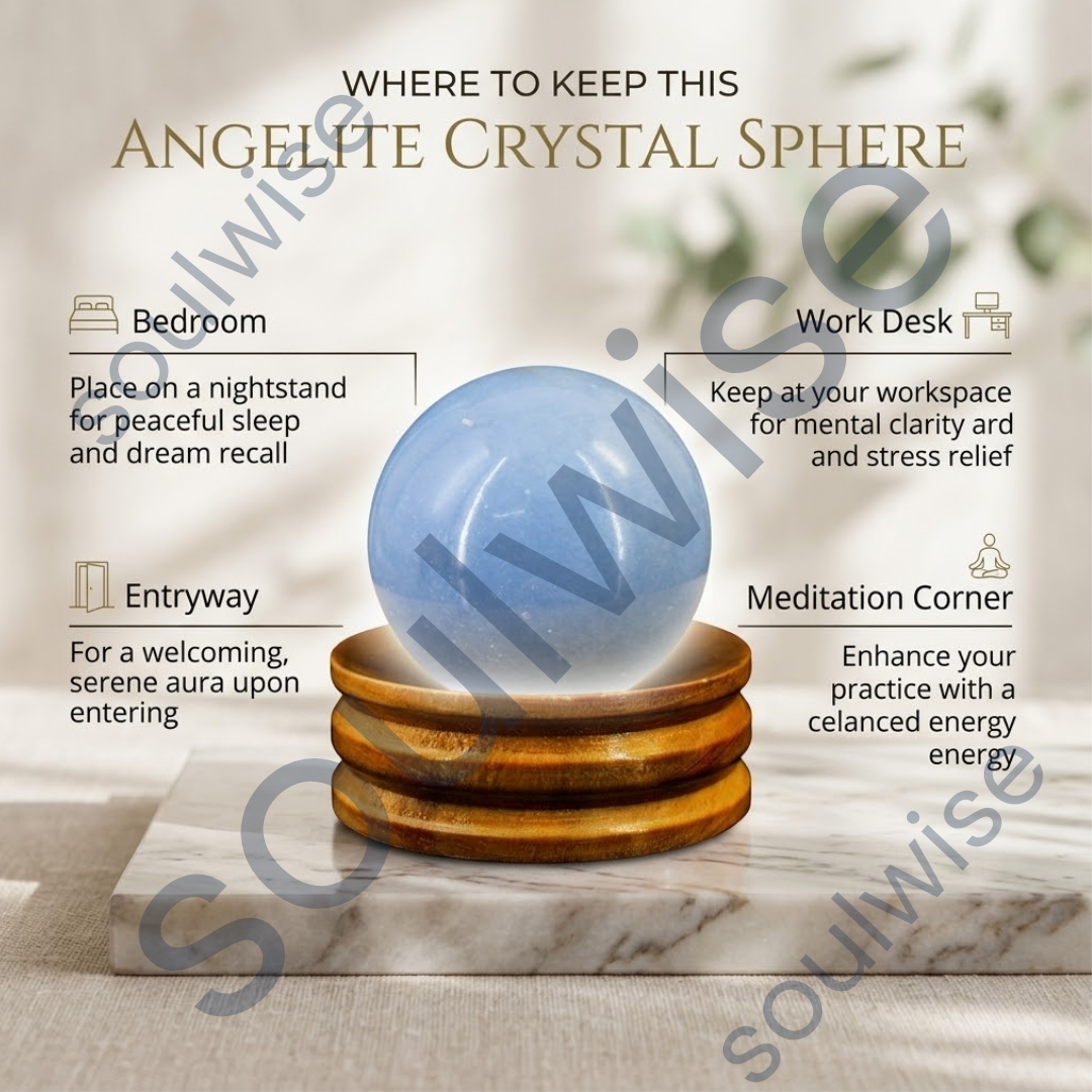 Angelite Natural Healing Crystal Sphere – Reiki Energy Stone for Inner Harmony, Peace, Emotional Balance & Spiritual Wellness
