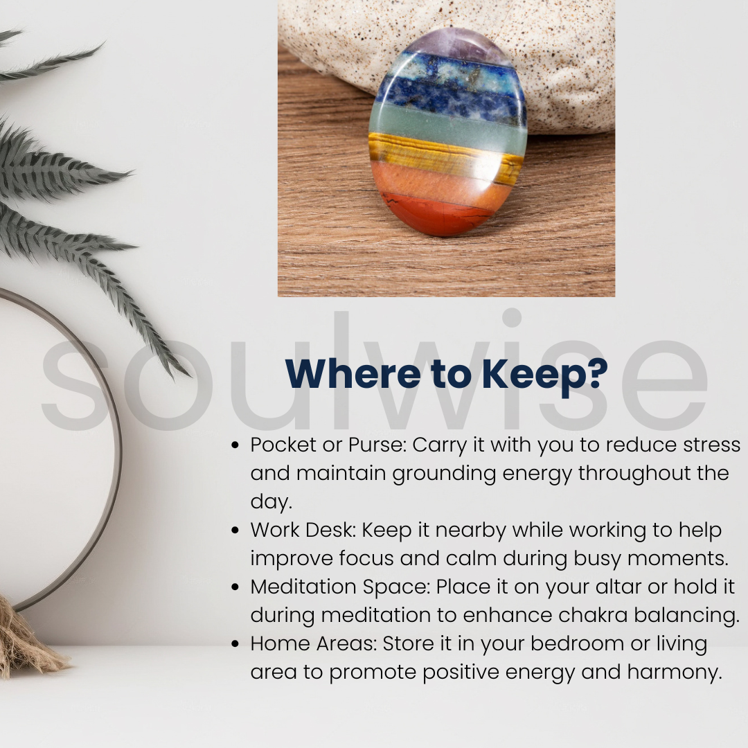 Seven Chakra Worry Stone – Natural Healing Crystal for Chakra Balancing, Stress Relief, Meditation, and Positive Energy