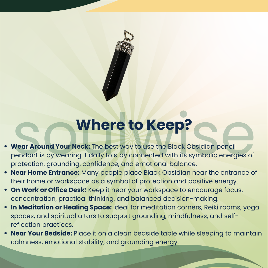 Black Obsidian Pencil Pendant – Natural Healing Crystal Necklace for Protection, Grounding, Strength & Positive Energy
