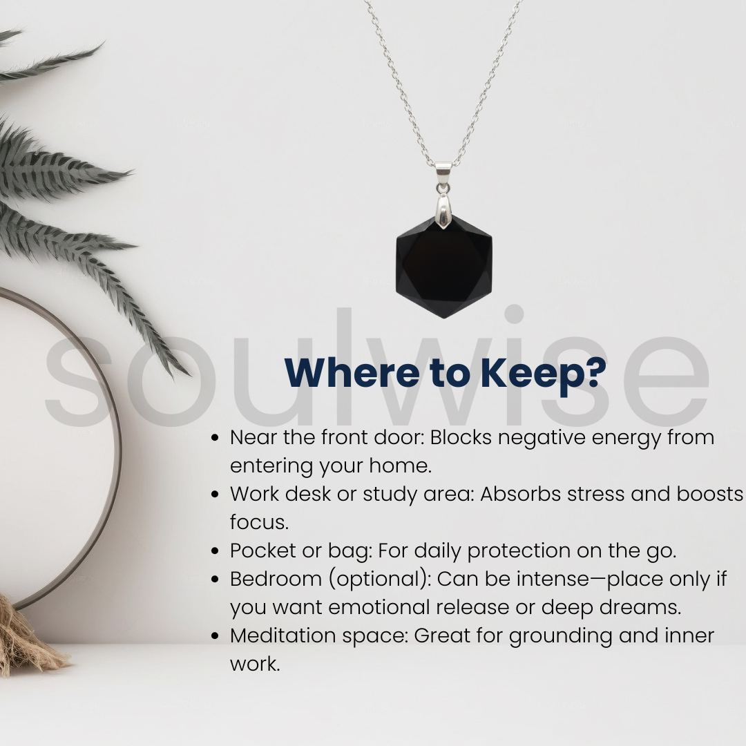 Natural Black Obsidian Hexagon Shape Pendant Healing crystal  - Genuine Protection Stone
