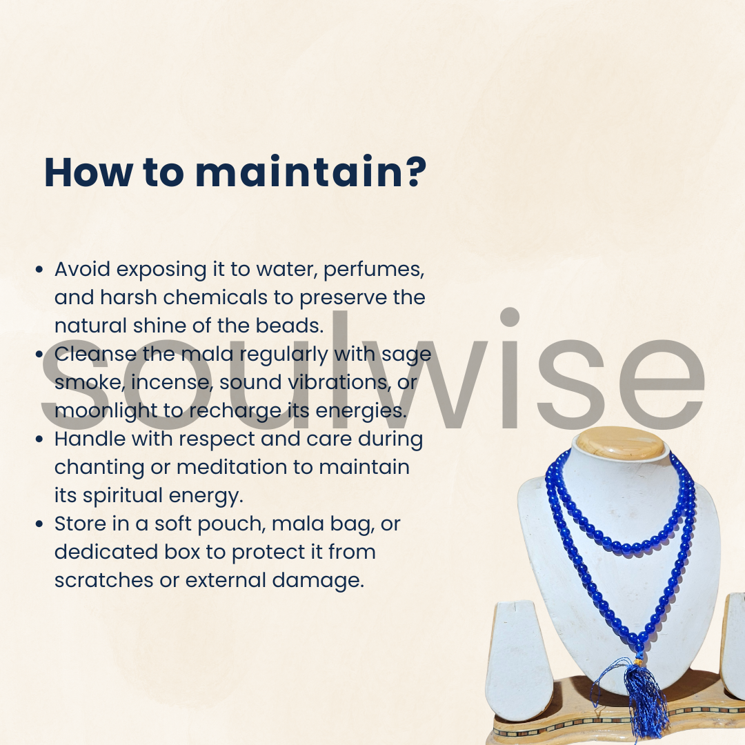 Soulwise Blue Agate 8mm Jaap Mala with 108+1 Beads – Natural Healing Crystal for Meditation, Chanting, Spiritual Balance & Energy Alignment
