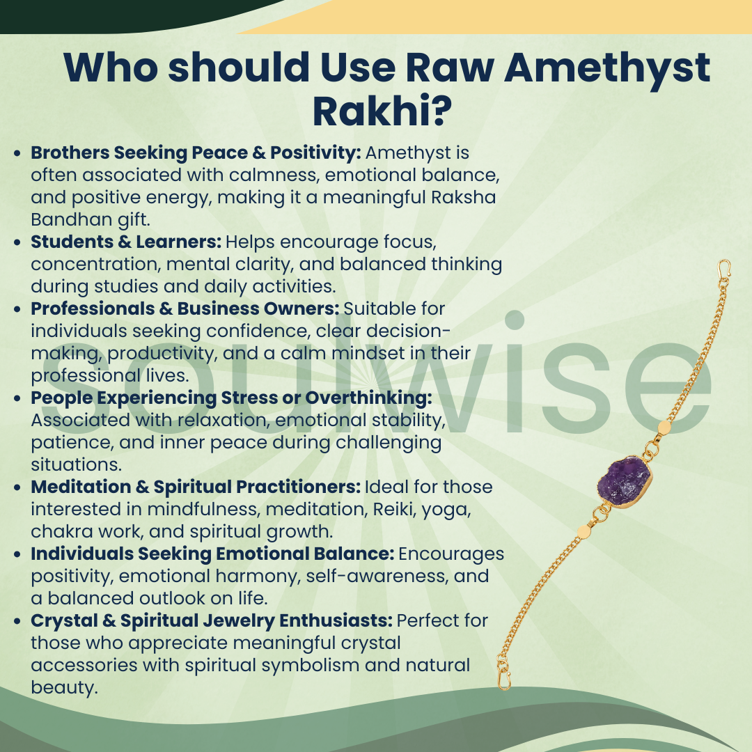 Rough Amethyst Rakhi Cum Bracelet – Natural Crystal Rakhi Bracelet for Peace, Protection, Intuition & Positive Energy