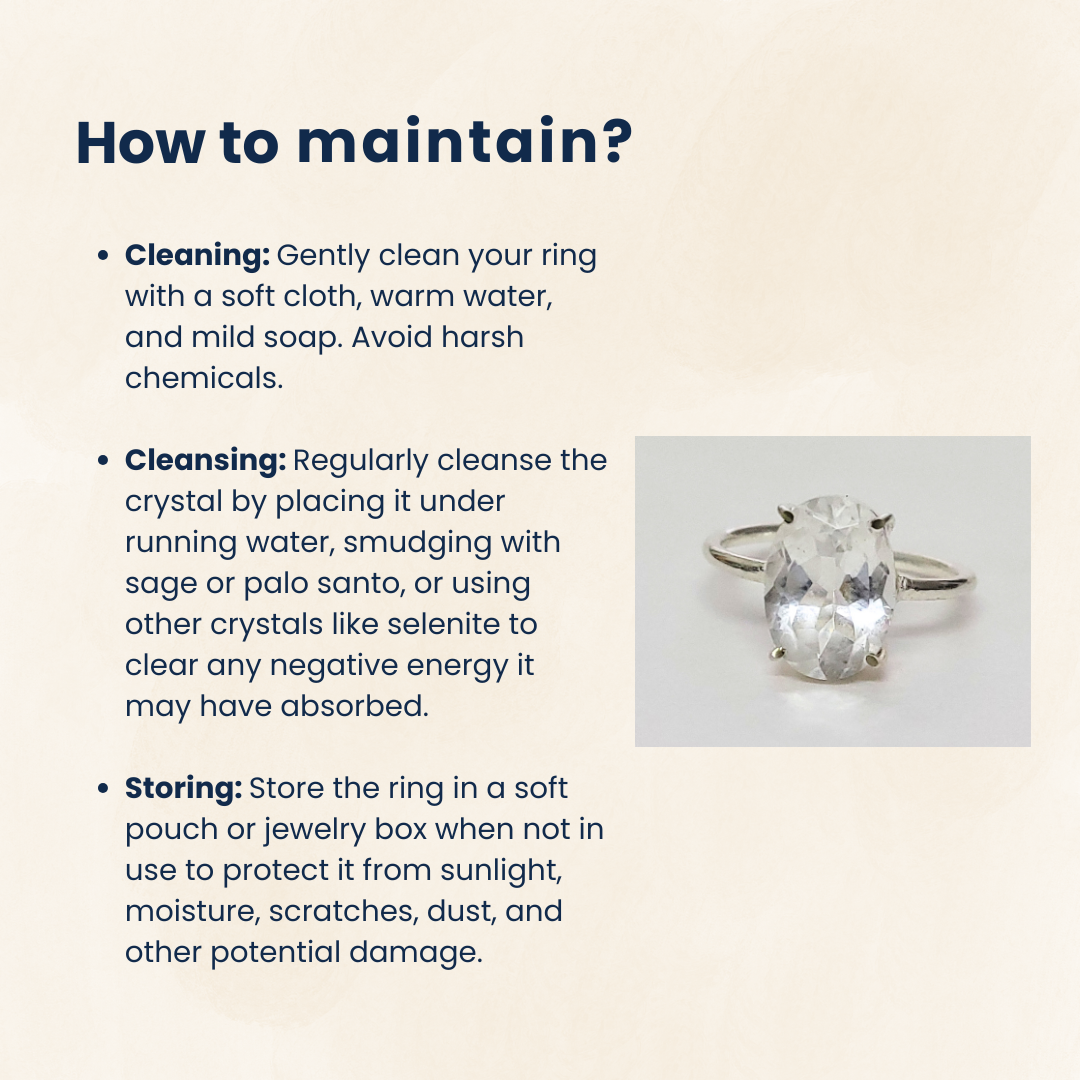 Clear Quartz Gemstone Ring, Certified, Adjustable