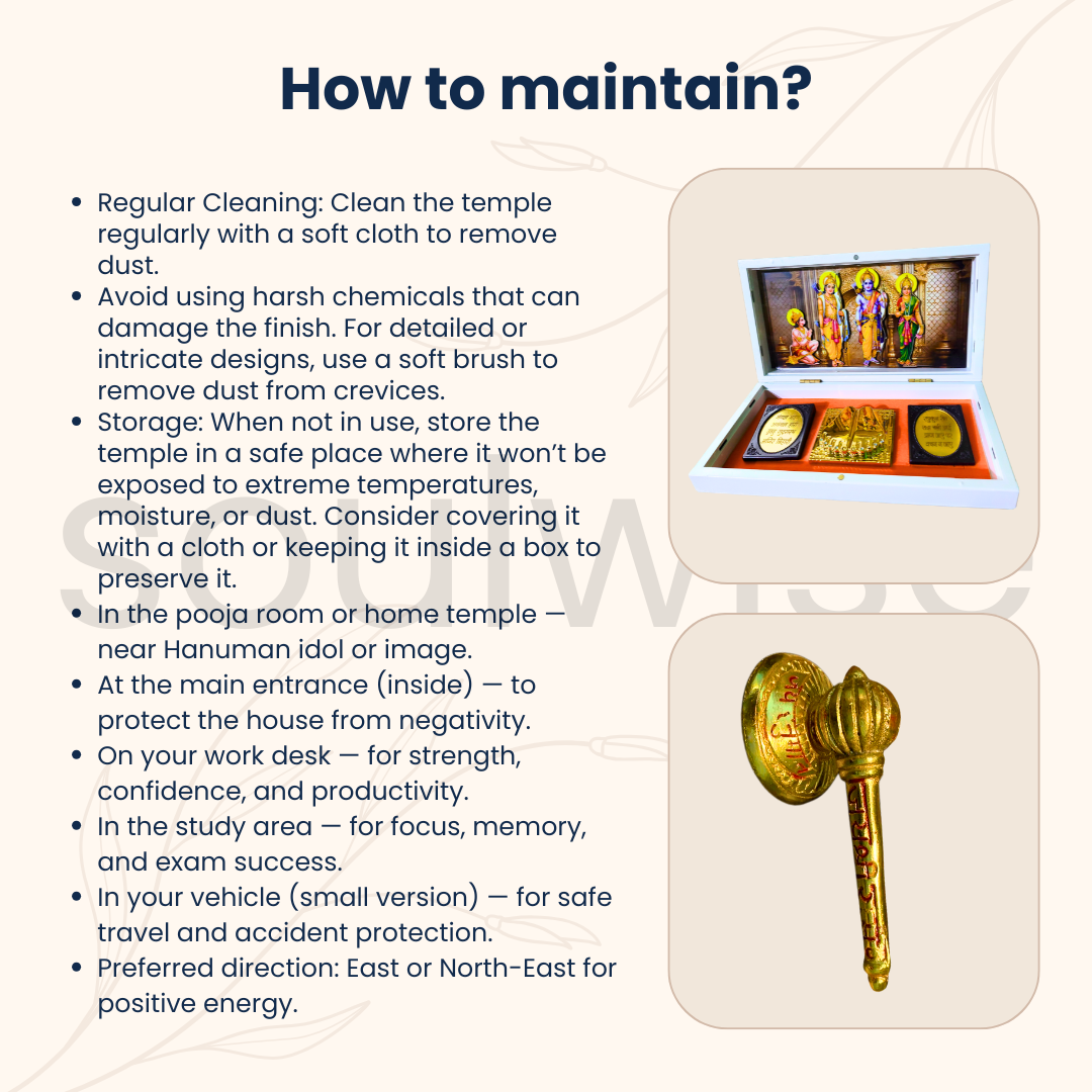 Diwali Special Ram Darbar Idol with Sidh Hanuman Ji Gadda with Stand – 3 Inch Gold-Plated | Divine Puja Combo for Home Temple, Mandir & Gifting | Auspicious Decor for Prosperity & Protection