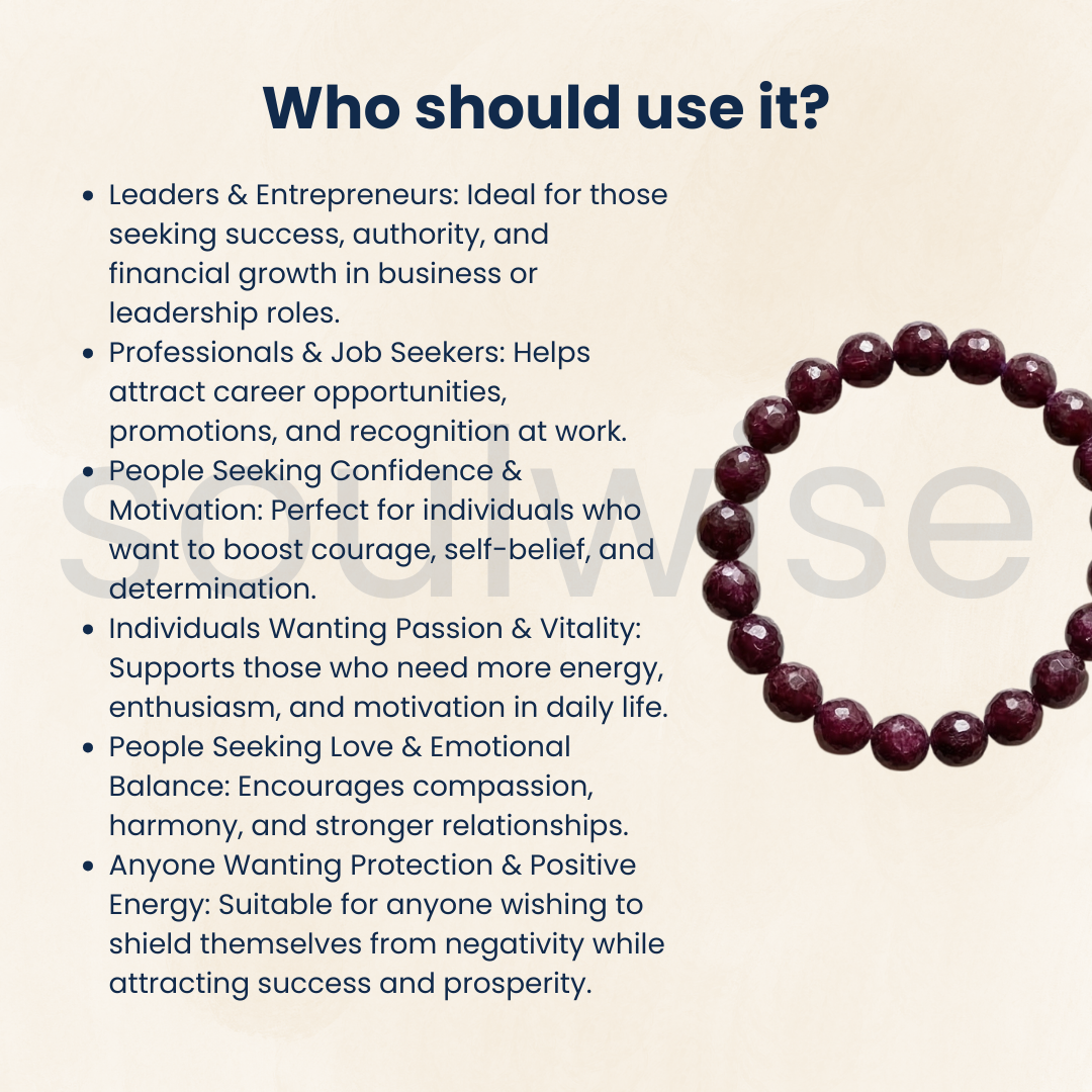 Natural Ruby Diamond Cut A+ Quality 10mm Bracelet for passion, strength, and vitality.