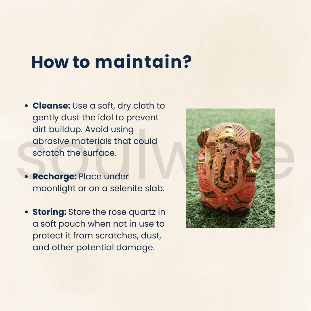 Soulwise Rose Quartz Ganesha Statue Figurine 12cm, Hand Painted  Stone Idol 600 Gram, Symbol of Unconditional Love & Wealth