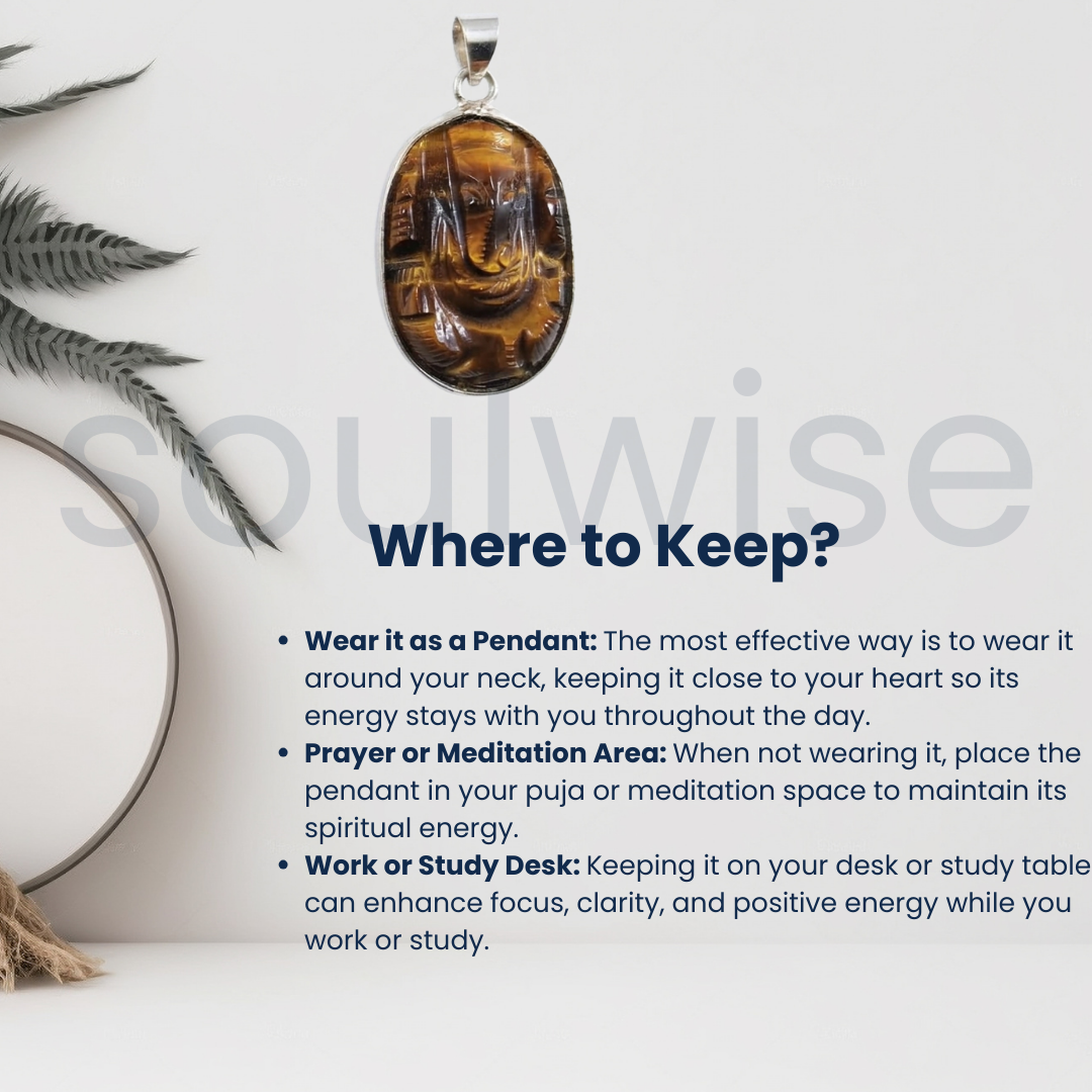 Certified Tiger Eye Stone Ganesh Locket Tiger's Eye Gemstone Lord Ganesha Pendant