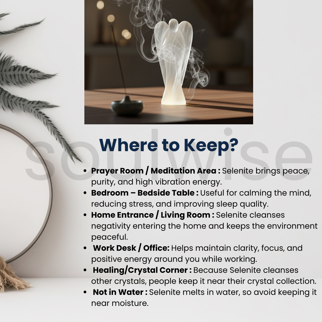 Selenite Angel – Hand-Carved Pure White Crystal Guardian for Cleansing, Protection & Positive Energy (7- inch)