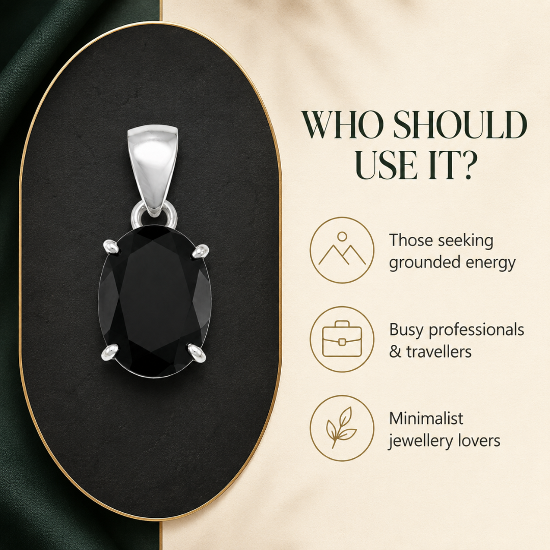 Natural Black Tourmaline Gemstone Pendant – Oval-Cut Protective Crystal Jewellery
