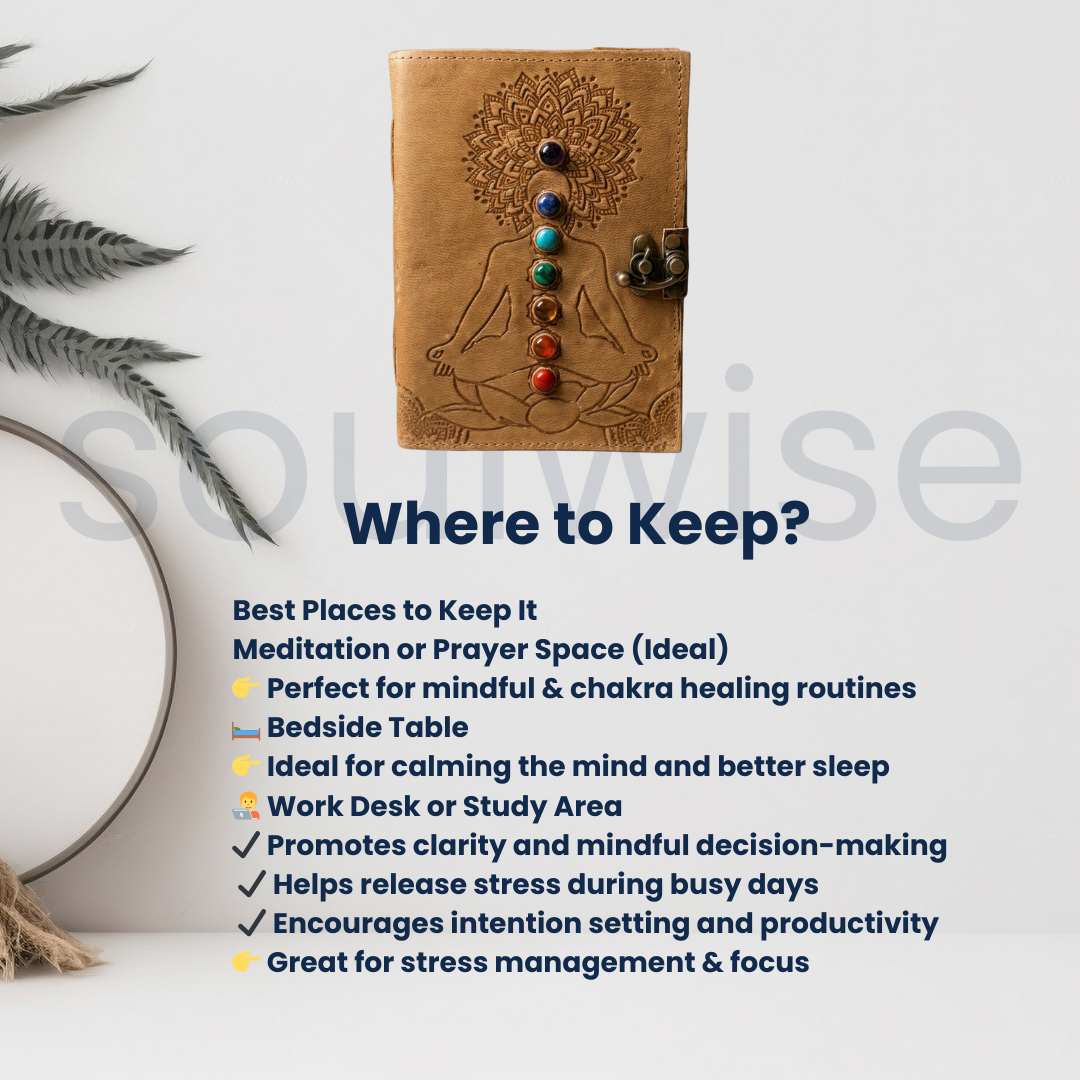 Manifestation Journal Leather Bound Diary with Seven Chakra Crystal Lock Closure