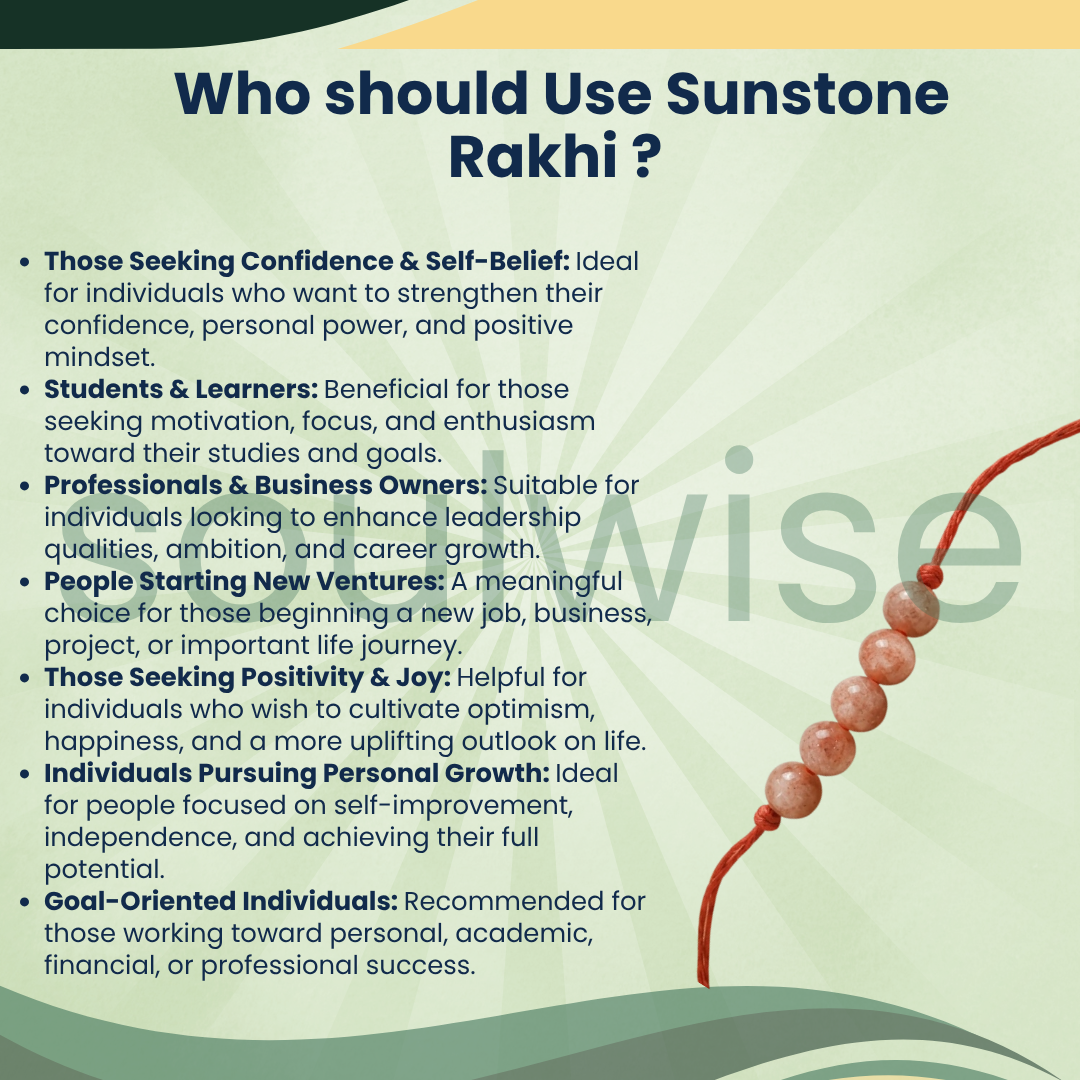 Sunstone 5 Beads Rakhi – Natural Crystal Rakhi for Confidence, Positivity, Success & Personal Empowerment