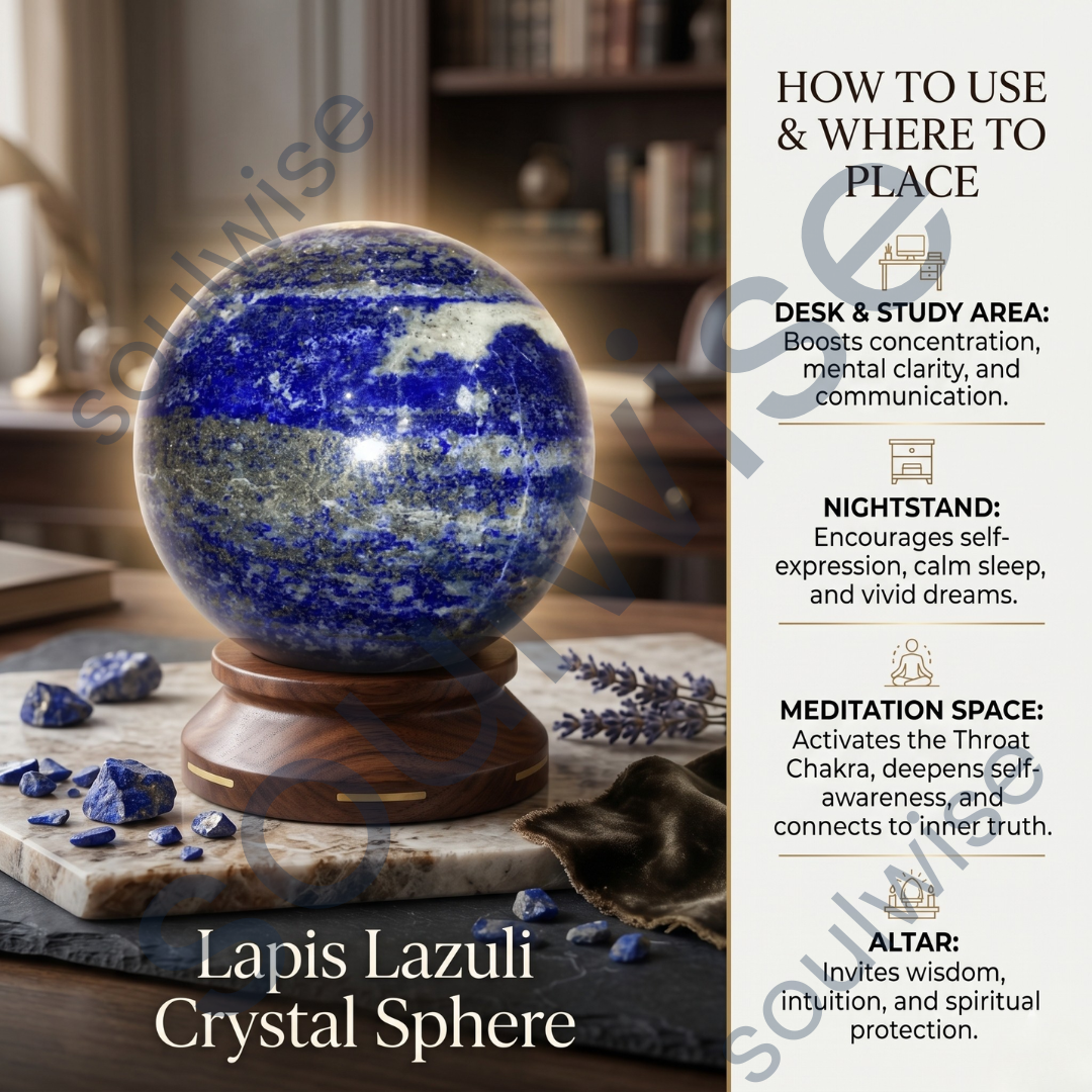 Lapis Lazuli Crystal Sphere (60–65mm) – Natural Healing Crystal Ball for Meditation, Reiki, Chakra Balancing, Focus & Home Décor
