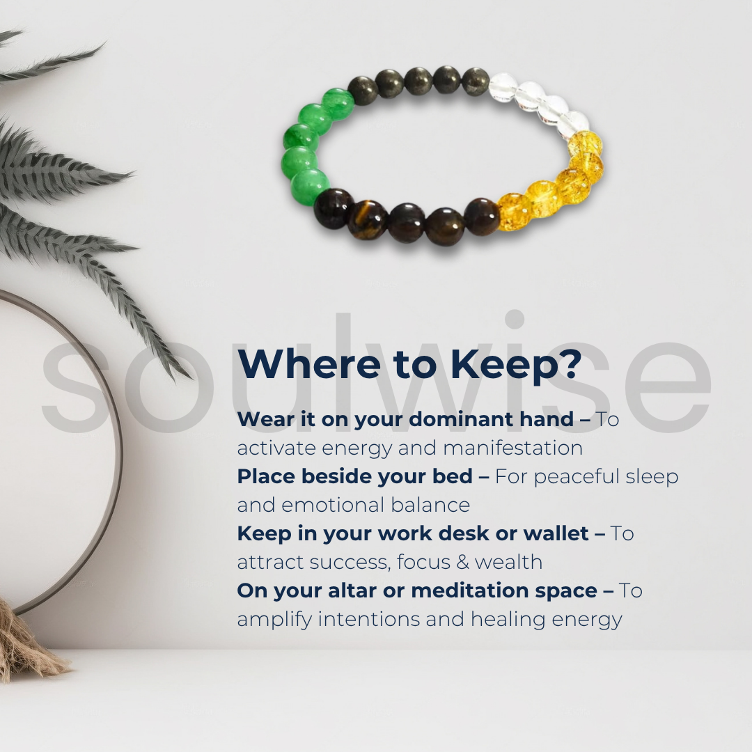 Money Magnet Bracelet, (Tiger eye,Citrine,Pyrite, Clear Quartz and Green Aventurine ).