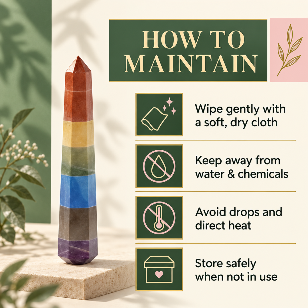 Seven Chakra Crystal Wand / Tower – Natural 7 Chakra Healing Gemstone Point for Energy Balancing, Positive Energy, Reiki, Meditation, Spiritual Alignment & Home Décor