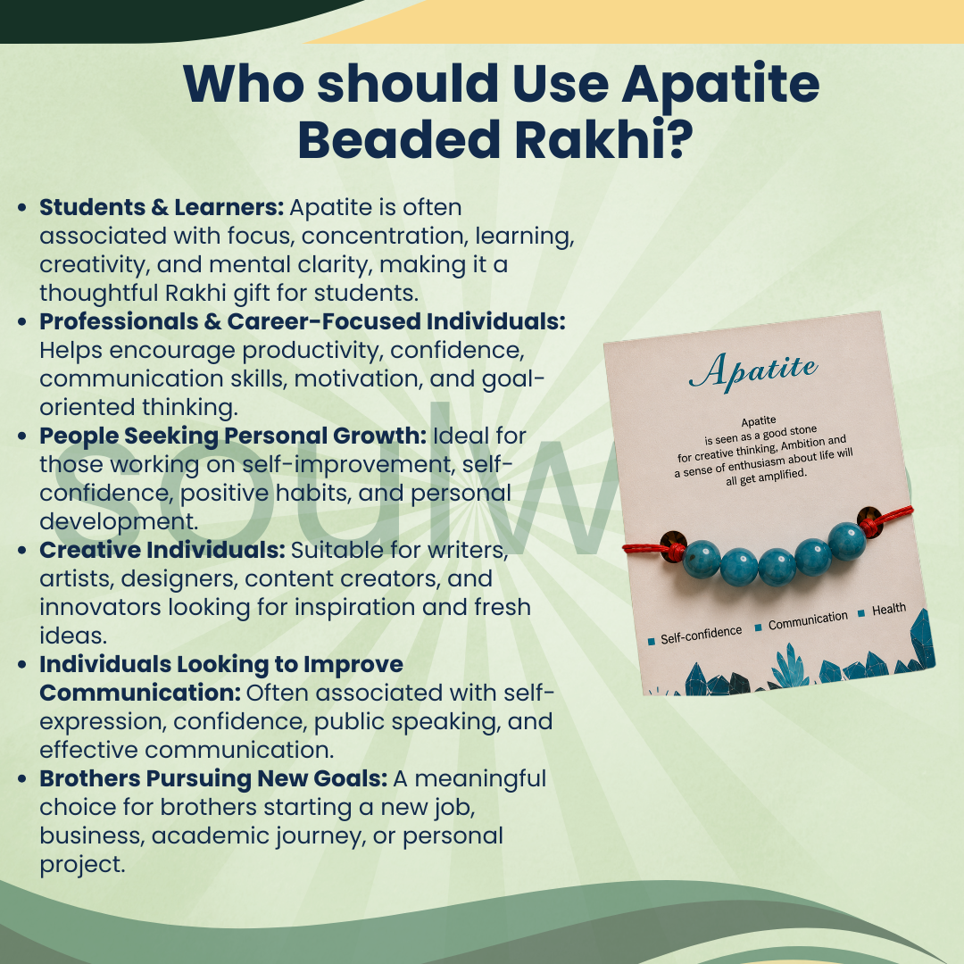 Apatite 5 Beads Rakhi – Natural Crystal Rakhi for Motivation, Clarity, Communication & Positive Energy