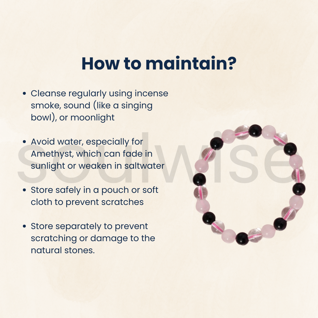 Healing Crystal Bracelet – Rose Quartz, Amethyst & Clear Quartz – 8mm