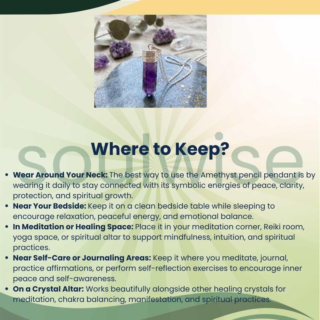 Amethyst Pencil Pendant – Natural Healing Crystal Necklace for Peace, Intuition, Chakra Balancing & Spiritual Growth