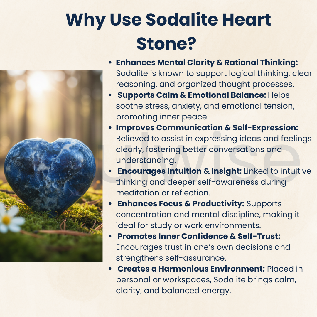 Sodalite Heart Stone Polished Natural Crystal for Meditation Calm Energy Emotional Balance Spiritual Home Décor Gift