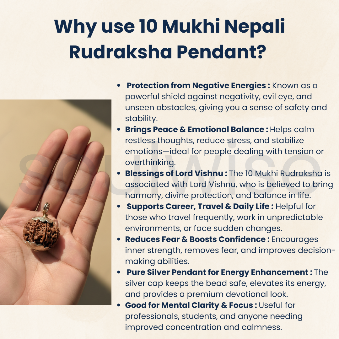 10 Mukhi Rudraksha Silver Pendant – Certified Nepali Origin Bead for Strength, Protection & Positive Energy