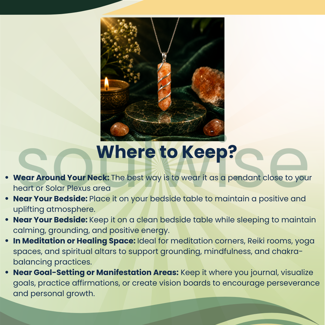 Natural Sunstone Spiral Crystal Pendant – Healing Stone Necklace for Positive Energy, Confidence, Chakra Healing & Spiritual Growth