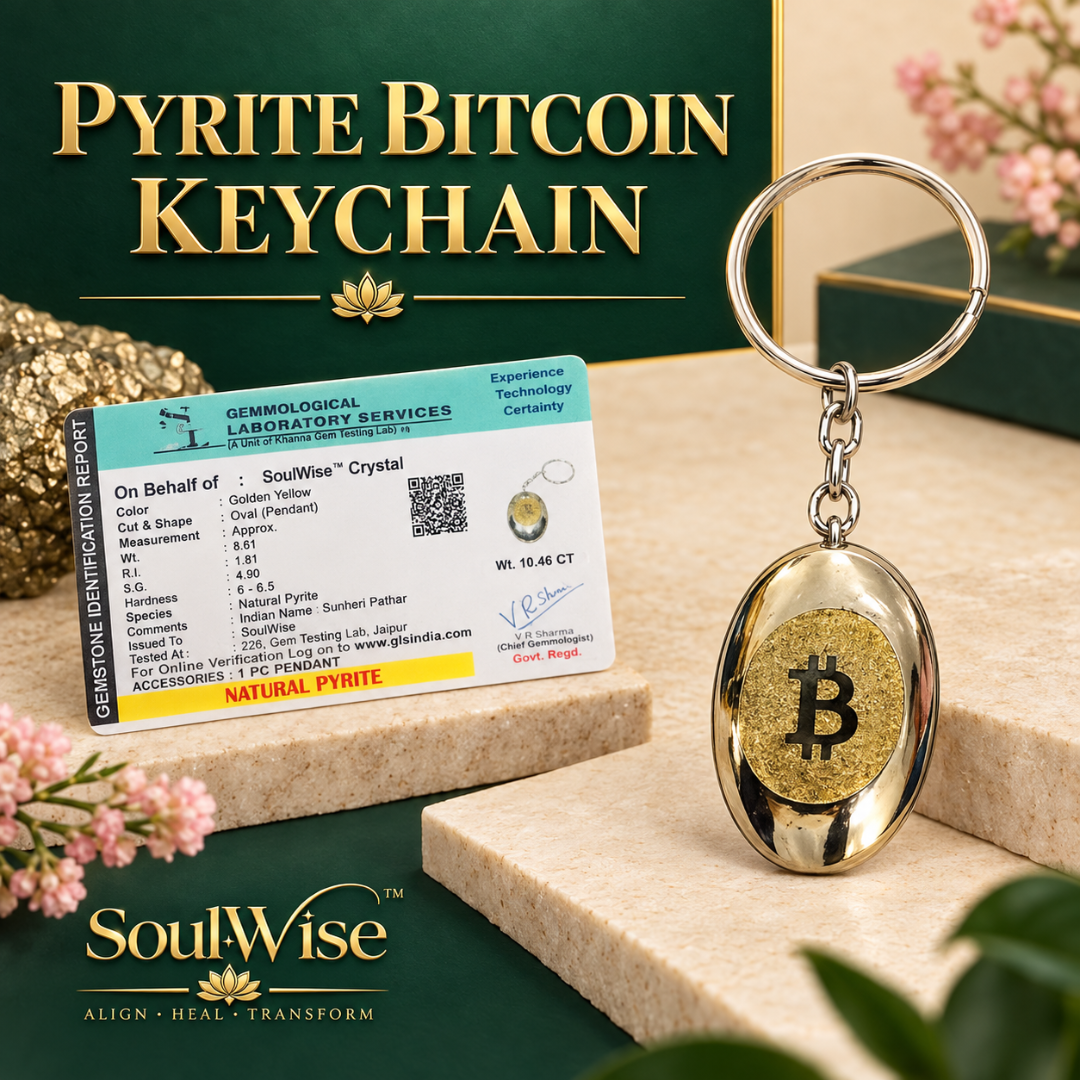 Natural Pyrite Bitcoin Keychain – Bitcoin Symbol Crystal Keyring for Keys, Bag Accessories & Crypto Enthusiast Gifting