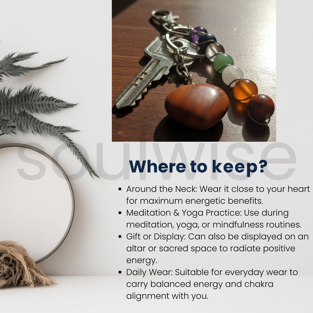 Seven Chakra Bead Keychain with Random Crystal Heart Stone – Natural Healing Energy Keyring for Positivity, Balance & Protection