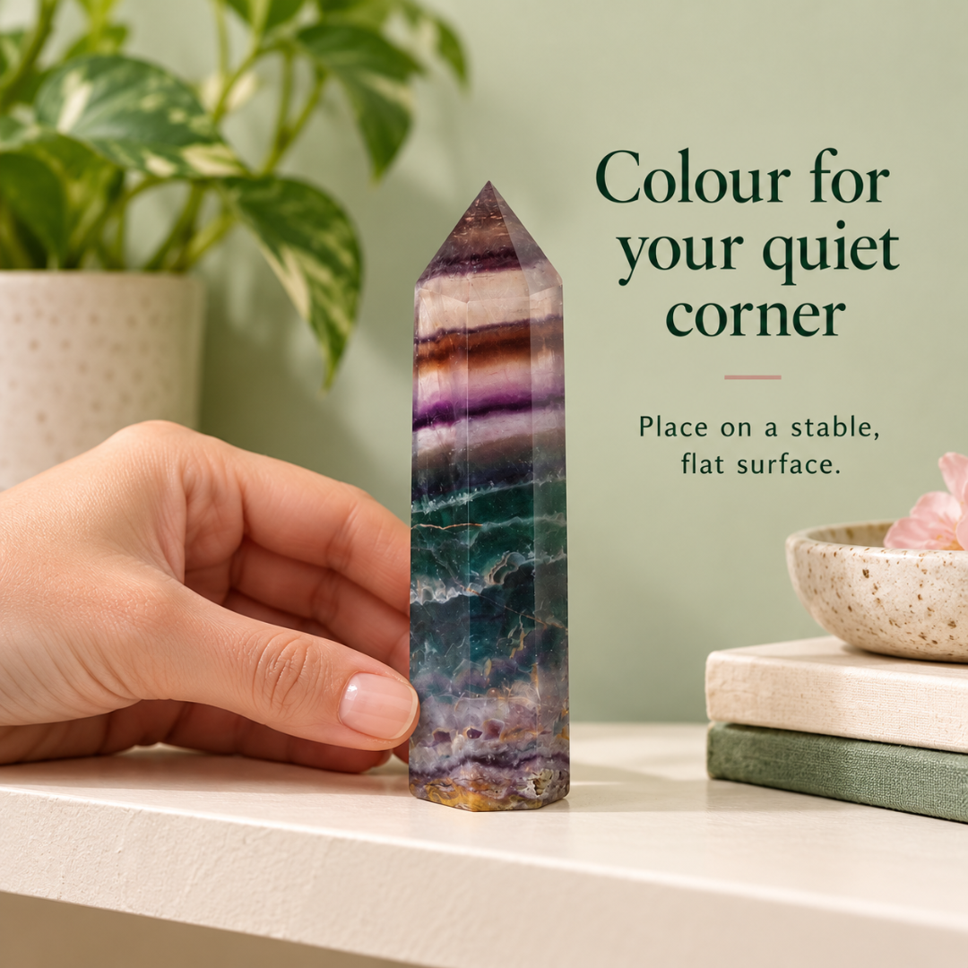 Natural Fluorite Crystal Pencil – Healing Gemstone Point for Mental Clarity, Focus, Concentration, Emotional Balance, Reiki, Meditation, Chakra Balancing & Positive Energy