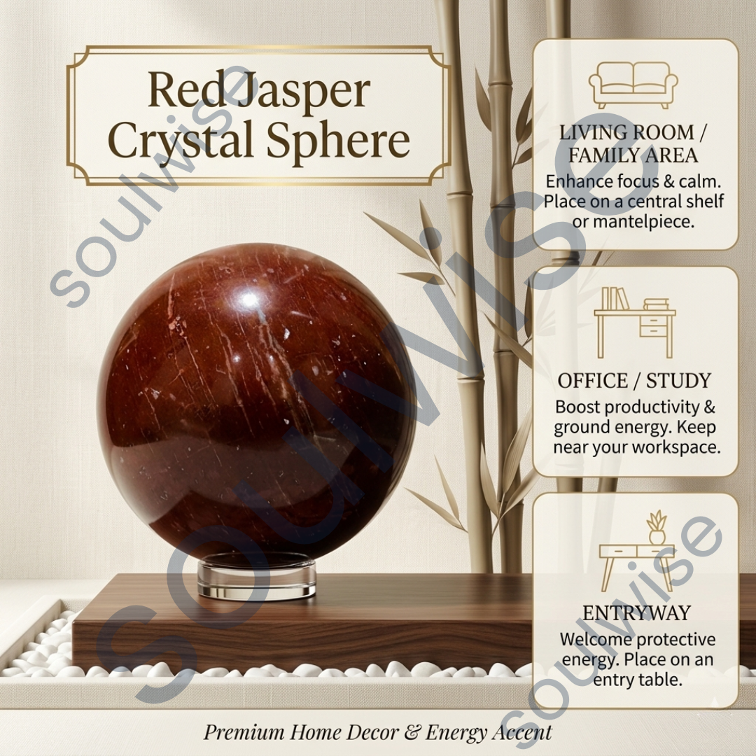 Red Jasper Crystal Sphere (50–55mm) with Wooden Stand – Natural Healing Crystal Ball for Reiki, Meditation, Chakra Balancing & Home Décor