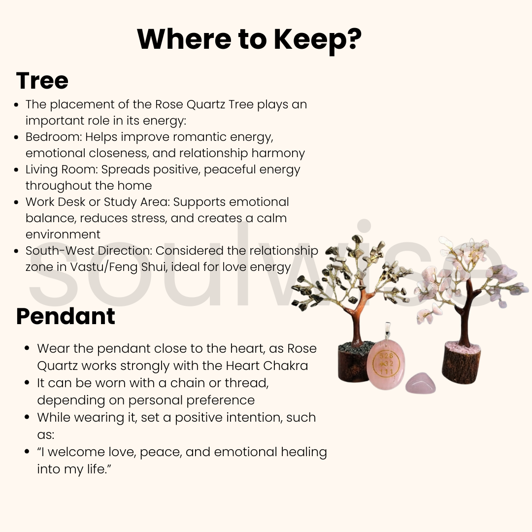 Rose Quartz and Pyrite Crystal Tree Pair with Rose Quartz Angelic Symbol Pendant, Valentine's Day Gift for Love, Positivity and Healing Energy