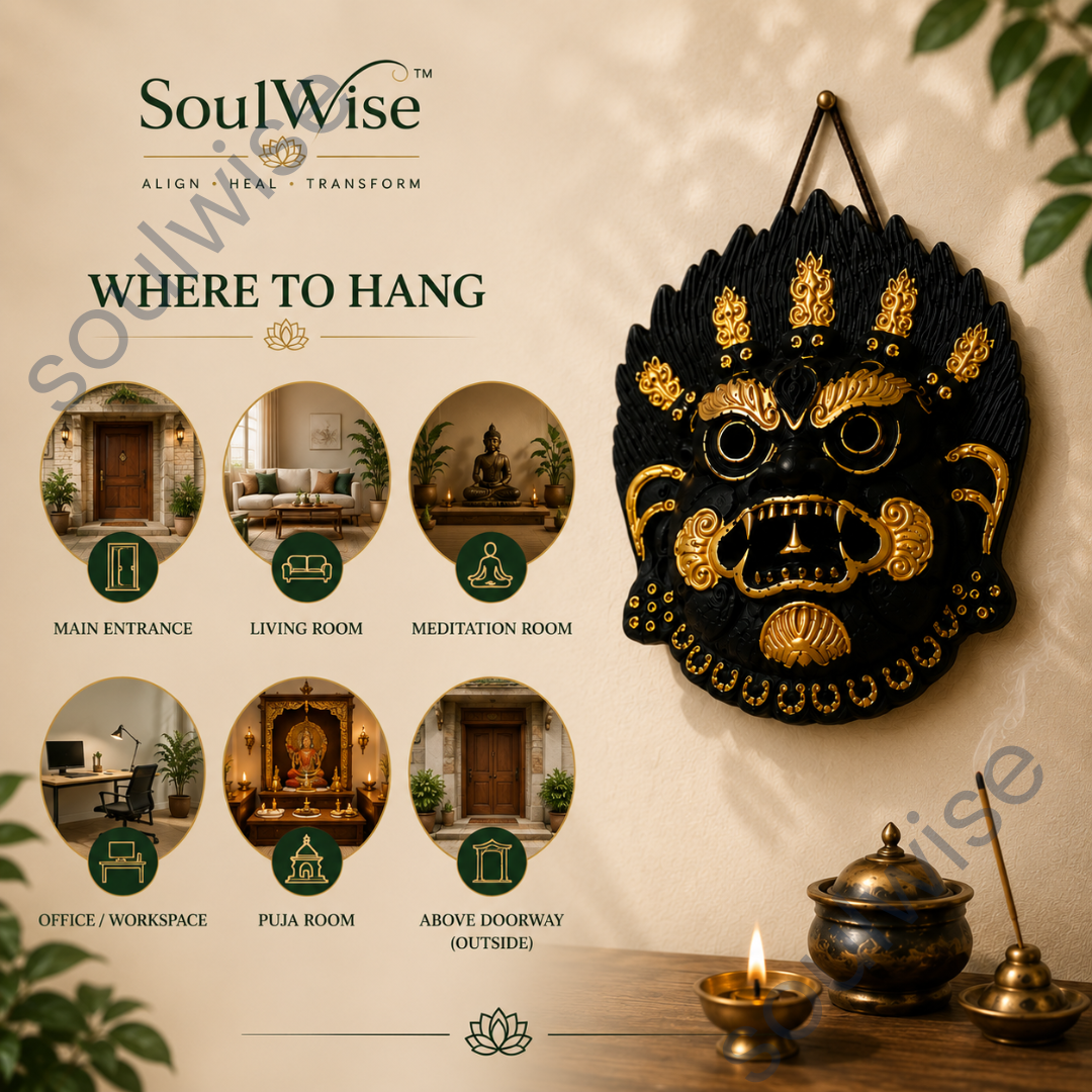 Black & Gold Bhairava Wall Mask | Kirtimukha Guardian Face Wall Hanging for Home & Temple Decor