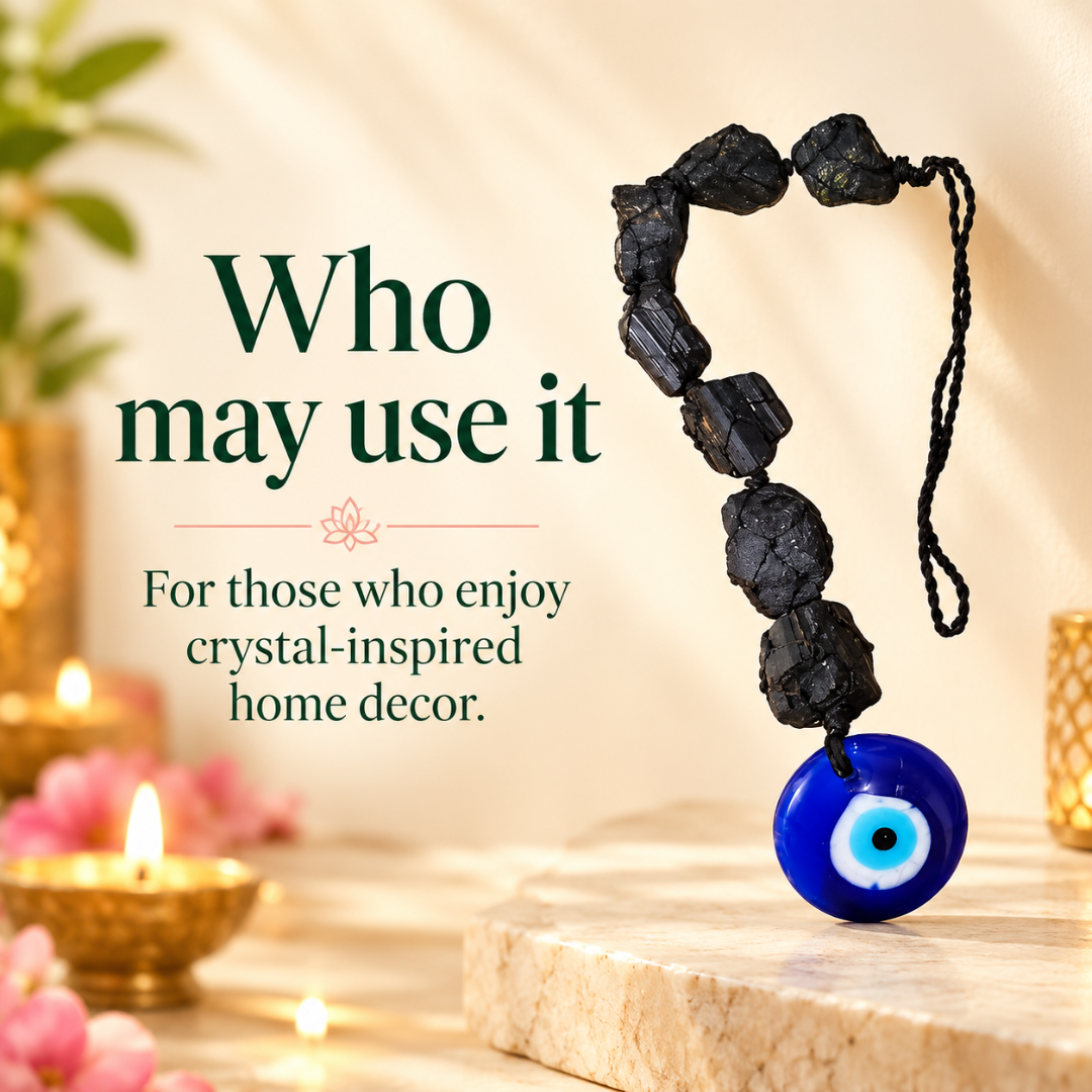 Evil Eye Black Tourmaline Hanger – Crystal Decorative Hanging for Home Entrance, Meditation Space & Spiritual Gifting